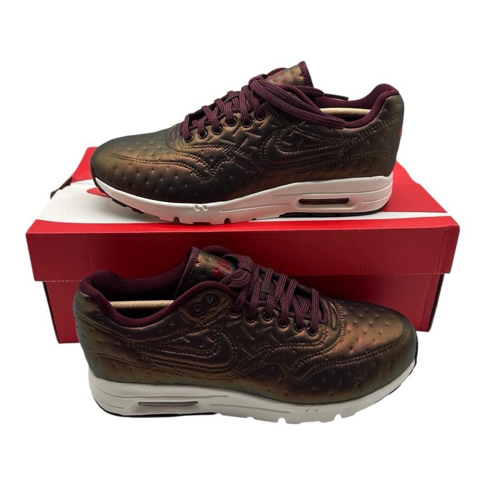 Nike Air Max 1 Ultra Premium Jacquard Shoes Womens 7 Metallic Maroon 861656-900